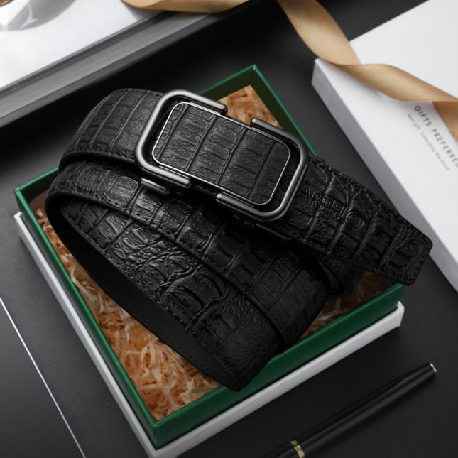 Cartelo Auto‑Lock Black Genuine Leather Belt  MPD10511